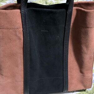 Fossil, suede, pocketbook, brown, and black